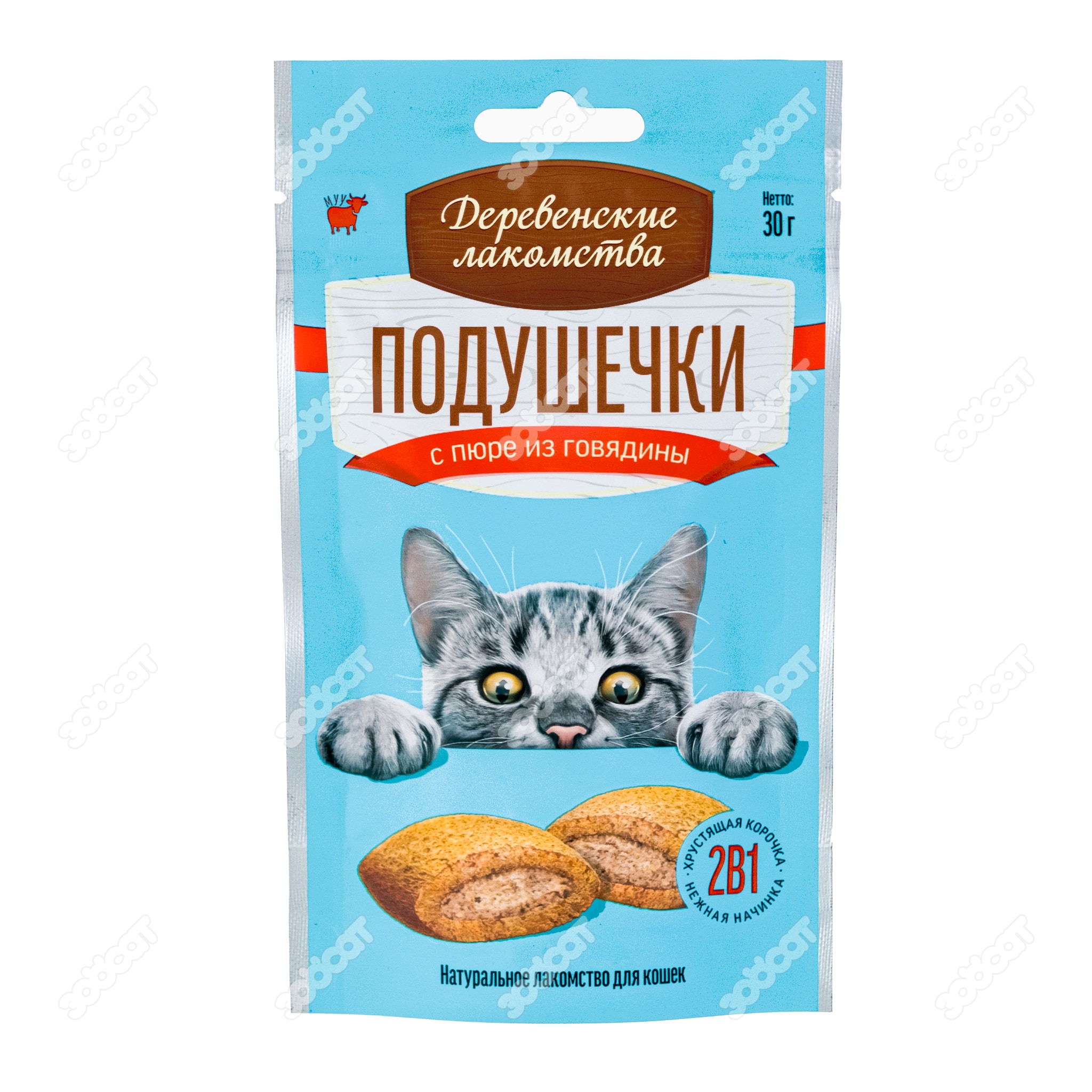 ДЕРЕВЕНСКИЕ ЛАКОМСТВА подушечки с пюре из говядины для кошек, 30 г. купить  в Новосибирске с доставкой в интернет-магазине Zoocat.ru