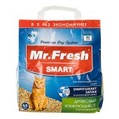 Наполнитель MR. FRESH SMART для короткошёрстных кошек, комкующийся, древесный, 4,5 л.