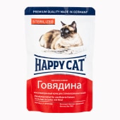 HAPPY CAT пауч для стерилизованных кошек (ГОВЯДИНА, ЖЕЛЕ), 100 г.