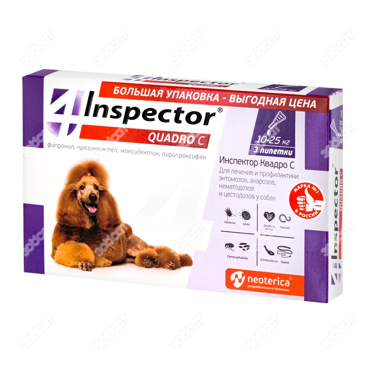 INSPECTOR QUADRO капли для собак 10 - 25 кг, 3 пипетки.