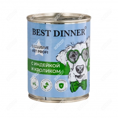 BEST DINNER VET PROFI Hypoallergenic консервы для собак (ИНДЕЙКА, КРОЛИК), 340 г