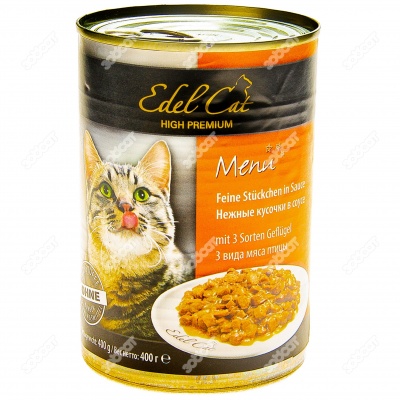 EDEL CAT консервы для кошек (3 ВИДА МЯСА ПТИЦЫ), 400 г.