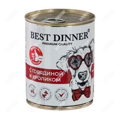 BEST DINNER МЕНЮ №3 консервы для собак и щенков (ГОВЯДИНА, КРОЛИК), 340 г