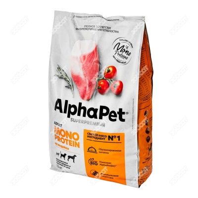 ALPHAPET MONOPROTEIN для взрослых собак средних и крупных пород  (ИНДЕЙКА), 12 кг