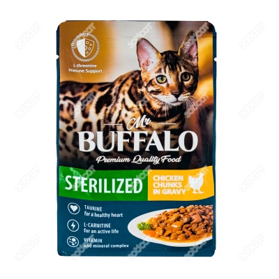 MR. BUFFALO STERILIZED пауч для стерилизованных кошек (ЦЫПЛЕНОК, СОУС), 85 г.