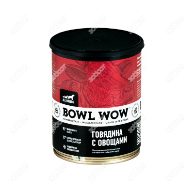 BOWL WOW консервы для собак (ГОВЯДИНА, ОВОЩИ), 340 г