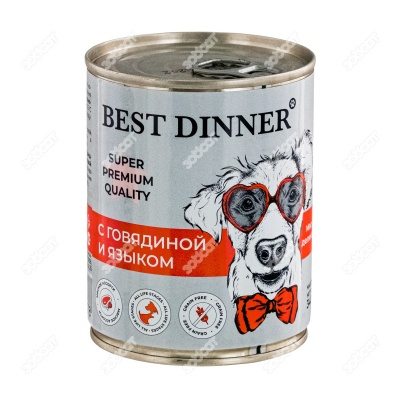 BEST DINNER SUPER PREMIUM консервы для собак и щенков (ГОВЯДИНА, ЯЗЫК), 340 г.