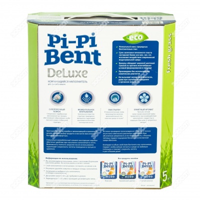 Наполнитель Pi-Pi Bent DELUXE FRESH GRASS комкующийся, коробка, 5 кг.