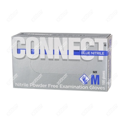 Перчатки нитриловые, плотные, размер M, 50 пар, CONNECT BLUE NITRILE