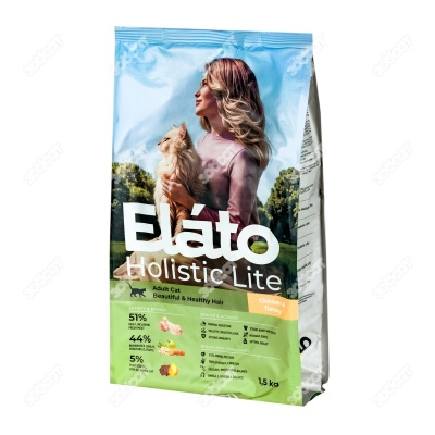 ELATO HOLISTIC Lite для красивой и здоровой шерсти кошек (КУРИЦА, ИНДЕЙКА),1,5 кг