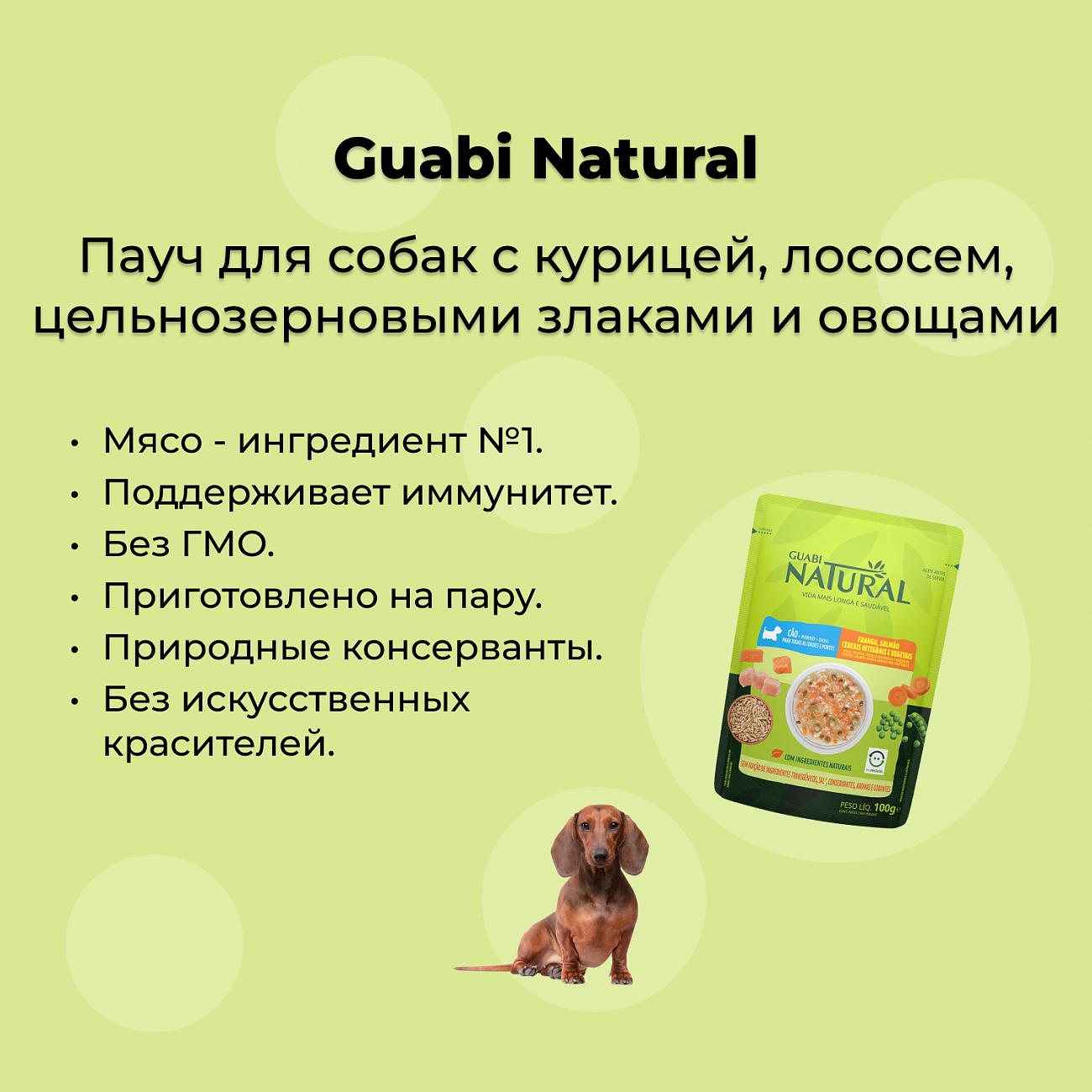 GUABI NATURAL пауч для собак (КУРИЦА, ЛОСОСЬ, ЦЕЛЬНОЗЕРНОВЫЕ ЗЛАКИ, ОВОЩИ),  100 г. купить в Новосибирске с доставкой в интернет-магазине ЗооСАТ