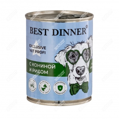 BEST DINNER VET PROFI консервы для профилактики пищевой аллергии у взрослых собак и щенков (КОНИНА, РИС), 340 г