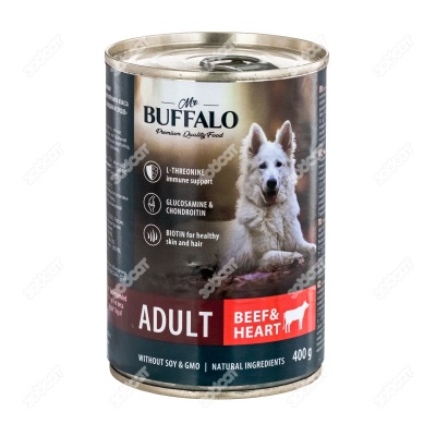 MR. BUFFALO ADULT консервы для взрослых собак (ГОВЯДИНА, СЕРДЦЕ), 400 г.