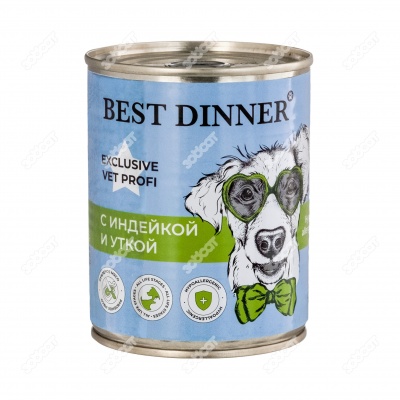 BEST DINNER VET PROFI Hypoallergenic консервы для собак (ИНДЕЙКА, УТКА), 340 г