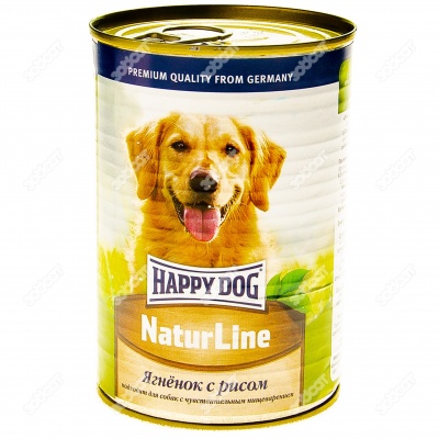 HAPPY DOG консервы для собак (ЯГНЁНОК, РИС). 400 г.