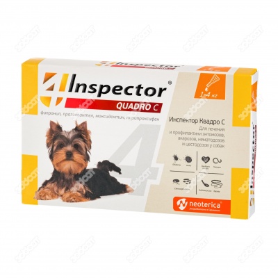 INSPECTOR QUADRO капли для собак 1 - 4 кг, 1 пипетка.