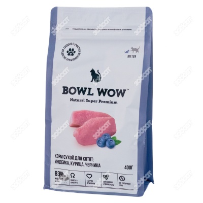 BOWL WOW для котят (КУРИЦА, ЧЕРНИКА), 0,4 кг