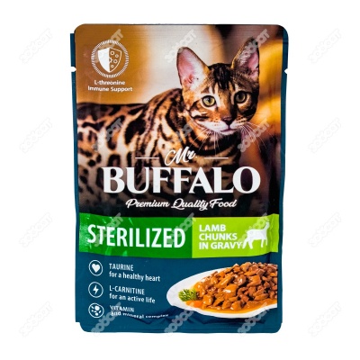 MR. BUFFALO STERILIZED пауч для взрослых стерилизованных кошек (ЯГНЕНОК, СОУС), 85 г.