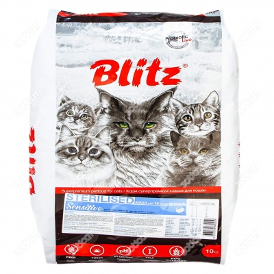 BLITZ SENSITIVE для стерилизованных кошек (ИНДЕЙКА), 10 кг.