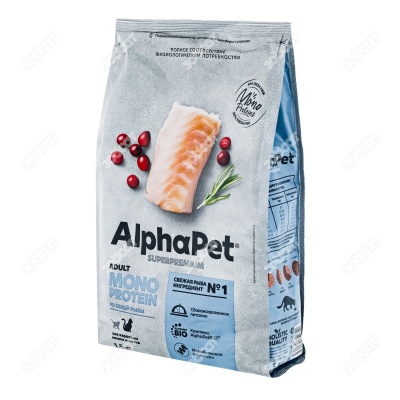 ALPHAPET MONOPROTEIN для взрослых кошек (БЕЛАЯ РЫБА), 1,5 кг