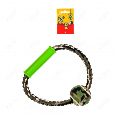 Аппорт верёвочный кольцо с ручкой и мячом для собак. ЗОЛОТАЯ РЫБКА.