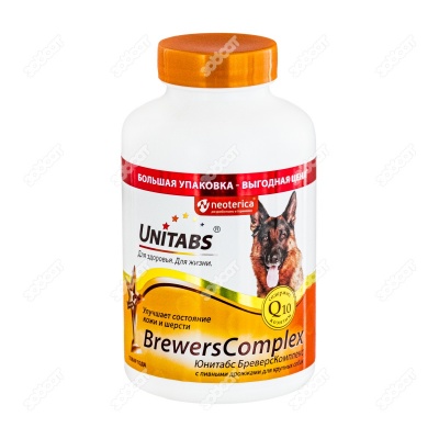 UNITABS BreversComplex c Q10 для кожи и шерсти для крупных собак, 200 табл.