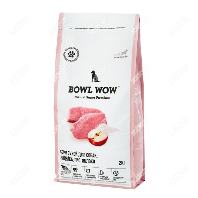 BOWL WOW для собак средних пород (ИНДЕЙКА, РИС, ЯБЛОКО), 2 кг