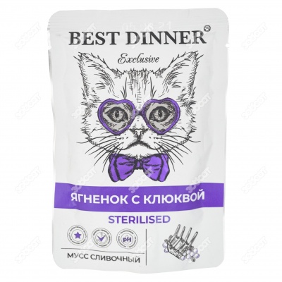 BEST DINNER EXCLUSIVE пауч для стерилизованных кошек (ЯГНЕНОК, КЛЮКВА), 85 г.