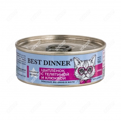 BEST DINNER VET PROFI консервы  для кастрированных котов и стерилизованных кошек (ЦЫПЛЕНОК, ТЕЛЯТИНА, КЛЮКВА), 100 г. 