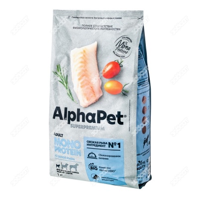 ALPHAPET MONOPROTEIN для взрослых собак мелких пород (БЕЛАЯ РЫБА), 3 кг