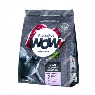 ALPHAPET WOW для взрослых домашних кошек (УТКА, ПОТРОШКИ), 0,35 кг