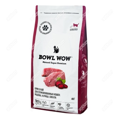 BOWL WOW для стерилизованных кошек (ИНДЕЙКА, СВЕКЛА), 4 кг