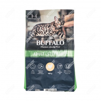 MR. BUFFALO STERILIZED для стерилизованных кошек и кастрированных котов, (КУРИЦА), 0,4 кг.