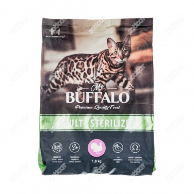MR. BUFFALO STERILIZED для стерилизованных кошек и кастрированных котов, (ИНДЕЙКА), 1,8 кг.